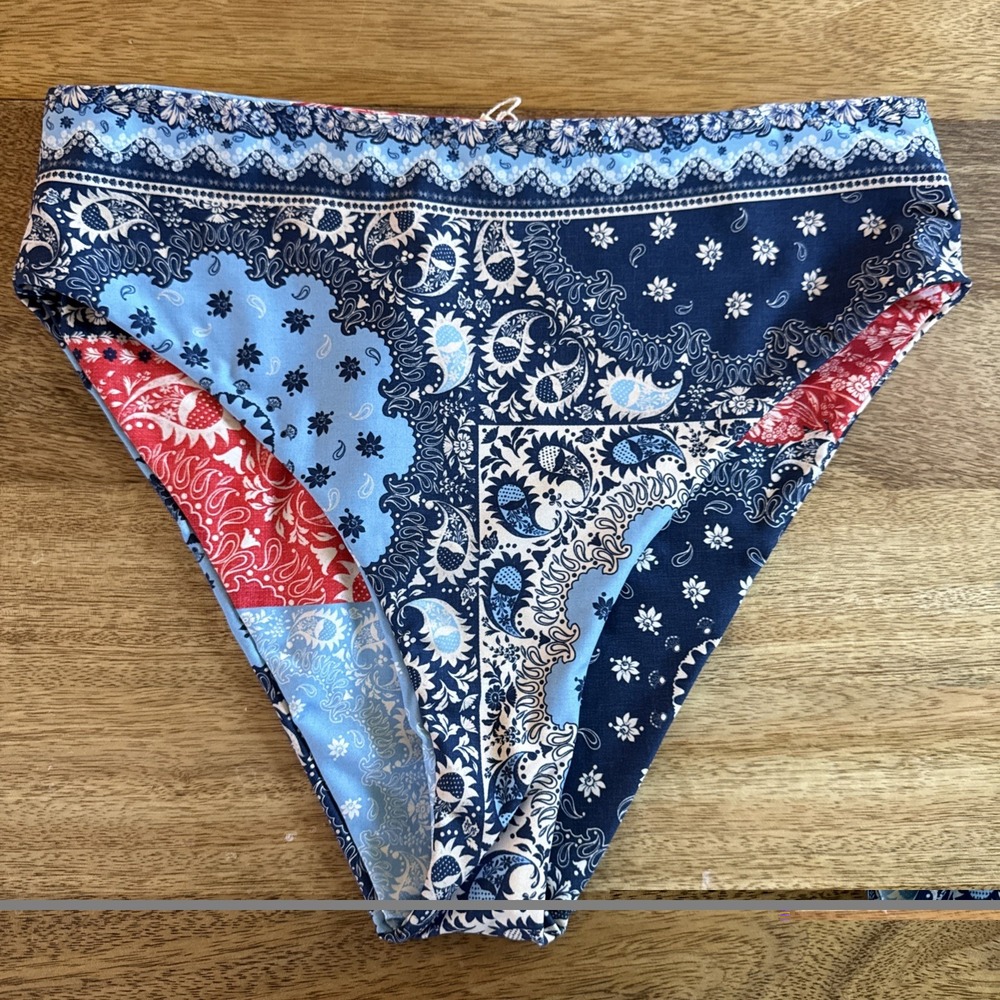 Agua Bendita Penelope Atma Paisley Patchwork Reversible Bikini Bottom Blue Red M